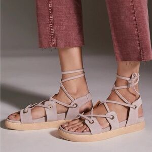 Anthropologie Suede Lace-Up Sandals - Light Pink